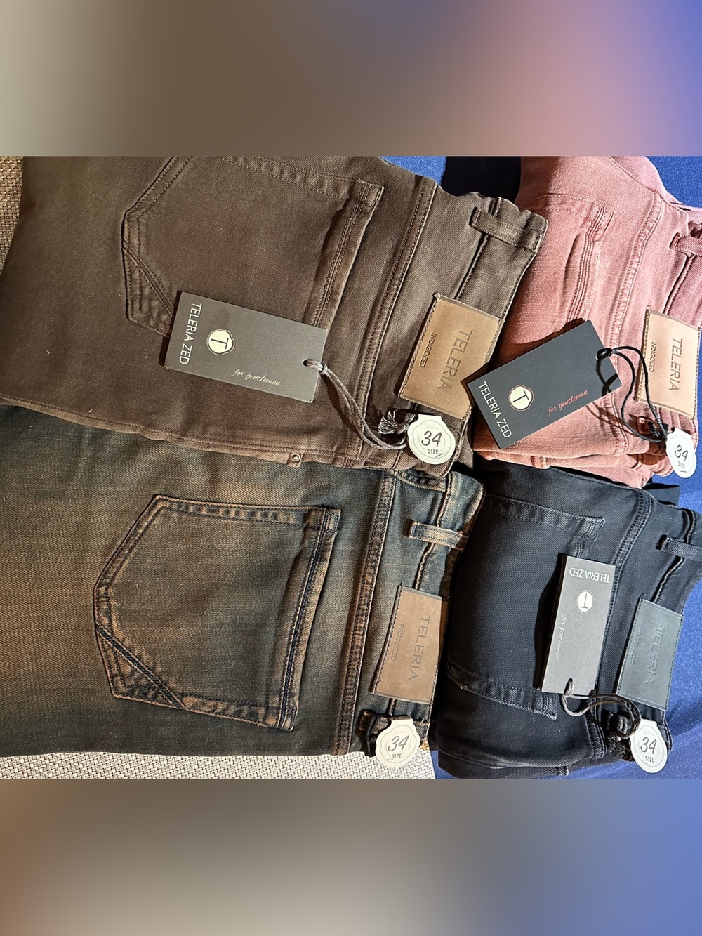 Teleria Zed Men's Jeans Bundle - Brown, Rust, Black, Dark Wash